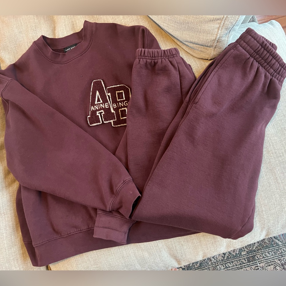 Anine Bing Burgundy varsity sweatshirt & sweatpants